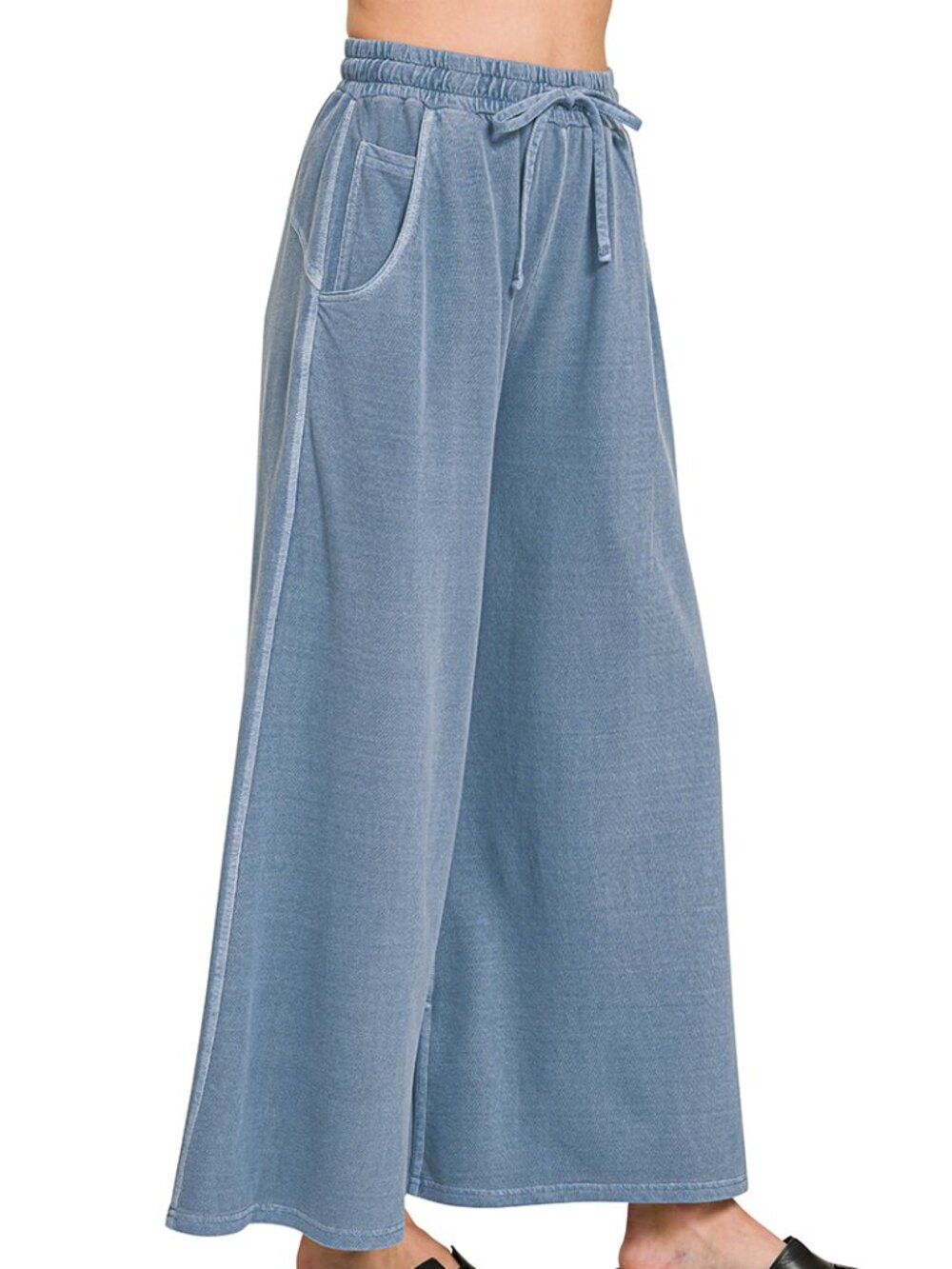 French Terry Pigment Dye & Enzyme Washed Pants in Dusty Blue